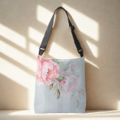 Roze Pioen & Salie Groene Bloemenprint Crossbody Tas