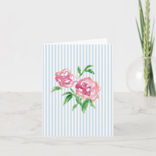Roze Pioen Schildering Blauwe Streep Bedankkaart