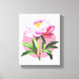 Roze Pioen Stip Mozaïek Bloem Canvas Afdruk