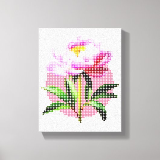 Roze Pioen Stip Mozaïek Bloem Canvas Afdruk (Voorkant)