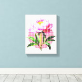 Roze Pioen Stip Mozaïek Bloem Canvas Afdruk (Insitu (Houten vloer))