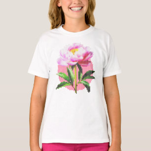 Roze Pioen Stip Mozaïek Bloem Kind T-shirt