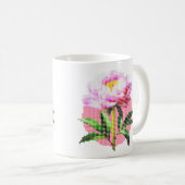 Roze Pioen Stip Mozaïek Bloem Koffiemok (Voorkant rechts)