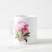 Roze Pioen Stip Mozaïek Bloem Koffiemok (Voorkant links)