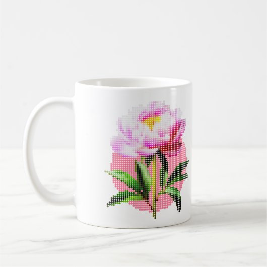 Roze Pioen Stip Mozaïek Bloem Koffiemok (Links)