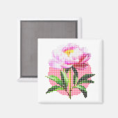 Roze Pioen Stip Mozaïek Bloem Magneet (Voorkant / Achterkant)