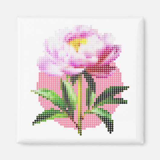 Roze Pioen Stip Mozaïek Bloem Magneet (Voorkant)