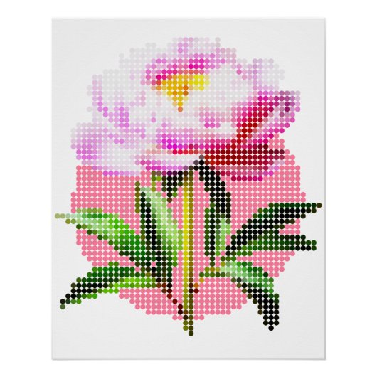 Roze Pioen Stip Mozaïek Bloem Perfect Poster (Voorkant)