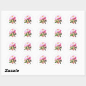Roze Pioen Stip Mozaïek Bloem Ronde Sticker (Vel)