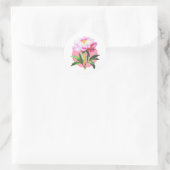 Roze Pioen Stip Mozaïek Bloem Ronde Sticker (Tas)