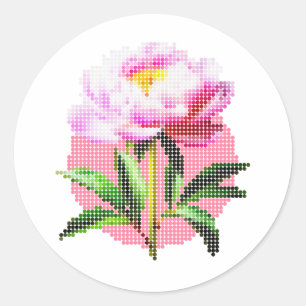 Roze Pioen Stip Mozaïek Bloem Ronde Sticker