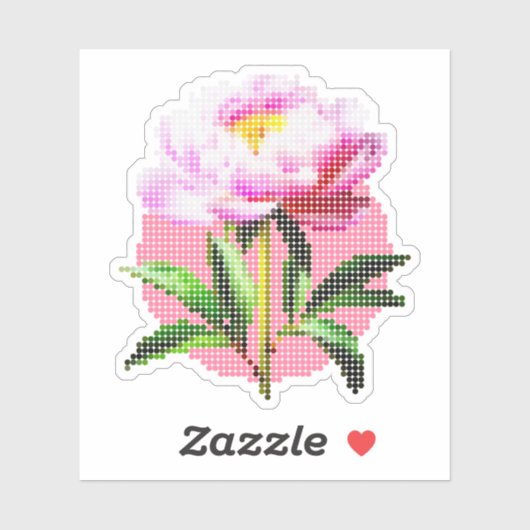 Roze Pioen Stip Mozaïek Bloem Sticker (Vel)
