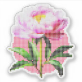 Roze Pioen Stip Mozaïek Bloem Sticker (Voorkant)