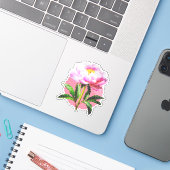 Roze Pioen Stip Mozaïek Bloem Sticker (Laptop met iPhone)