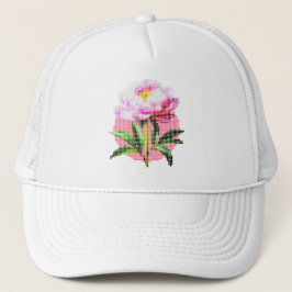 Roze Pioen Stip Mozaïek Bloem Trucker Pet