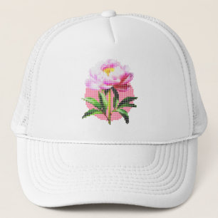 Roze Pioen Stip Mozaïek Bloem Trucker Pet