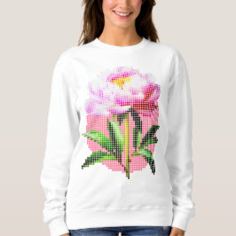 Roze Pioen Stip Mozaïek Bloem Trui