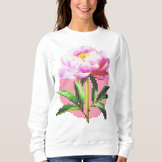 Roze Pioen Stip Mozaïek Bloem Trui (Voorkant)