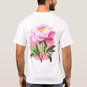 Roze Pioen Stip Mozaïek Bloem Voor- en Achterkant T-shirt