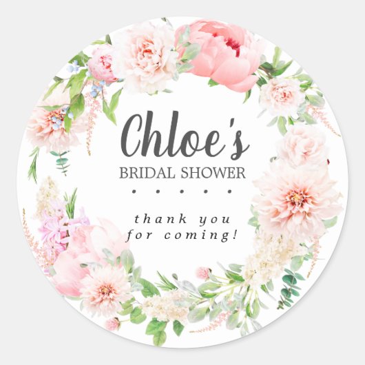 Roze Pioen Trouw Bruiloft Favor Sticker (Voorkant)