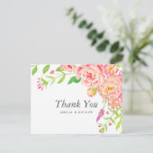 Roze Pioen Trouw Dank Je Briefkaart (Staand voorkant)