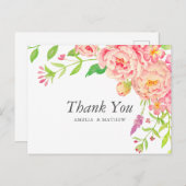 Roze Pioen Trouw Dank Je Briefkaart (Voorkant / Achterkant)