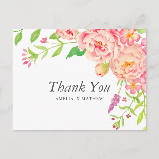 Roze Pioen Trouw Dank Je Briefkaart (Voorkant)