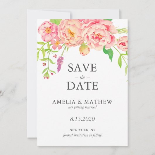 Roze Pioen Trouw Save The Date (Voorkant)
