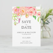 Roze Pioen Trouw Save The Date (Staand voorkant)