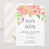 Roze Pioen Trouw Save The Date (Voorkant / Achterkant)