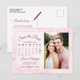 Roze Pioen Trouw Save the Date Kalender Foto Aankondigingskaart