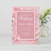Roze pioen trouw uitnodiging (Staand voorkant)