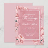 Roze pioen trouw uitnodiging (Voorkant / Achterkant)
