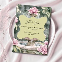 Roze Pioen Tuin Fontein Trouwkaarten