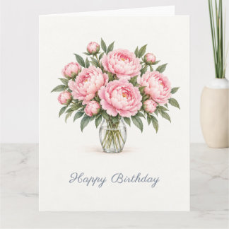 Roze Pioen Verjaardag Kaart