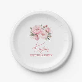 Roze Pioen Verjaardag Papieren Bordje