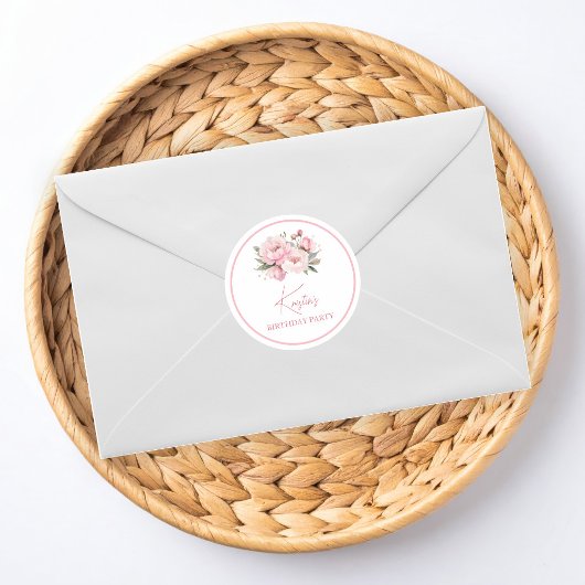 Roze Pioen Verjaardag Ronde Sticker
