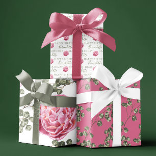 Roze Pioen Verjaardags Inpakpapier Vellen