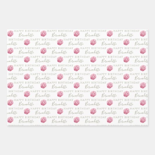 Roze Pioen Verjaardags Inpakpapier Vellen (Voorkant 2)