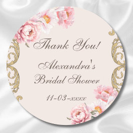 Roze Pioen Vintage Bloemachtige Bruidsdouche Dankj Ronde Sticker