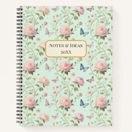 Roze Pioen Vlinder Bloemmotief Notitieboek