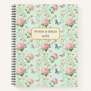 Roze Pioen Vlinder Bloemmotief Notitieboek