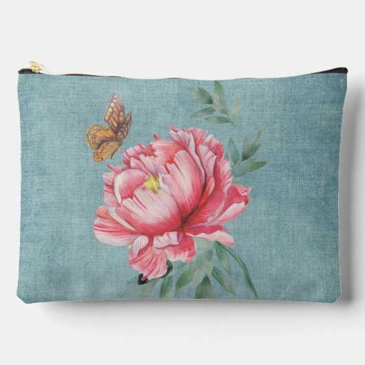 Roze Pioen & Vlinder Kosmetische Zak Etui (Voorkant)