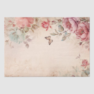 Roze Pioen Vlinder op Perkament Decoupage Tissuepapier