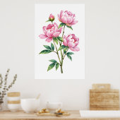 Roze Pioen Watercolor Print Botanisch (Keuken)