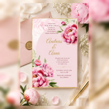 Roze Pioen Watercolor Trouwkaart