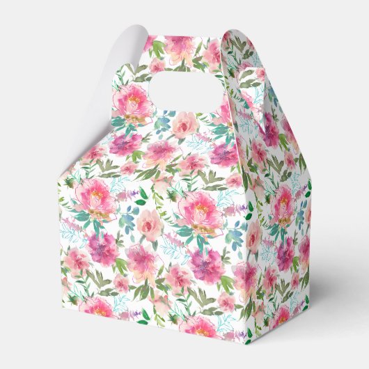 Roze Pioen Waterverf Bloem Bruidsdouche Bedankdoosjes (Achterkant)