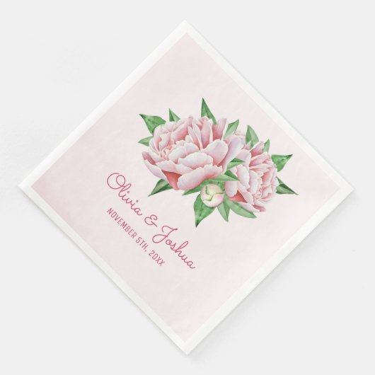 Roze Pioen Waterverf Bloem Bruiloft Servetten (Hoek)