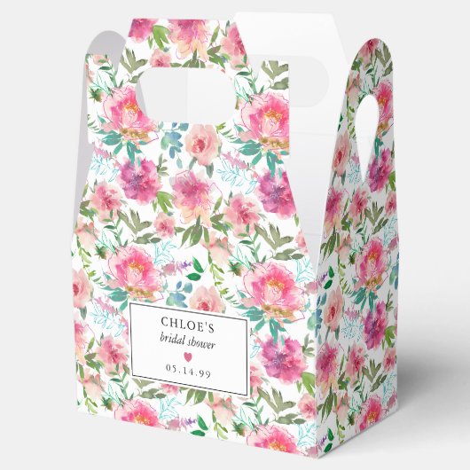 Roze Pioen Waterverf Bloemachtige Bruidsdouche Bedankdoosjes (Geopend)
