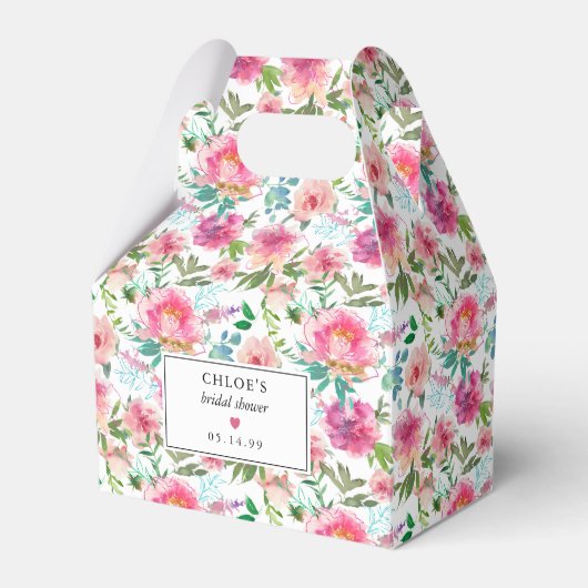 Roze Pioen Waterverf Bloemachtige Bruidsdouche Bedankdoosjes (Voorkant Zijde)